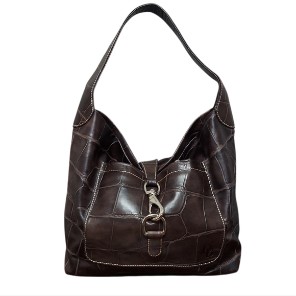 Dooney & Bourke Denison Logo Lock Sac Croc Embossed Leather Hobo Like New Cond